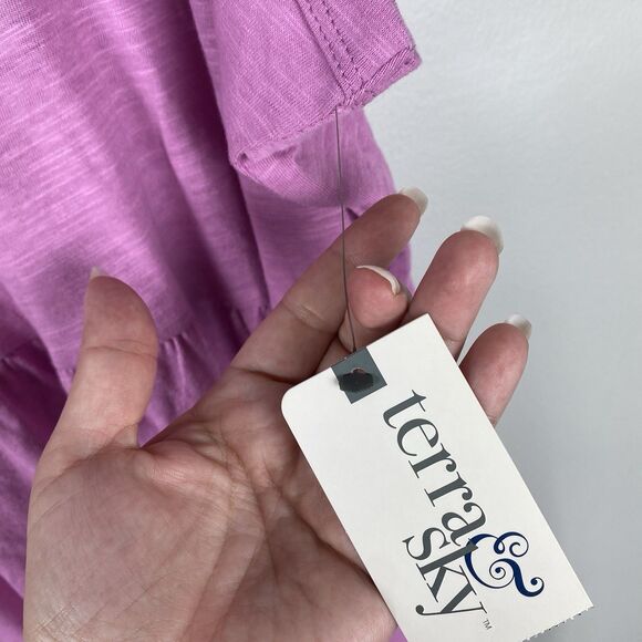 Terra & Sky Women's 4X Tier Dress Pink Sleeveless Cotton w Pockets Comfort - Picture 7 of 11